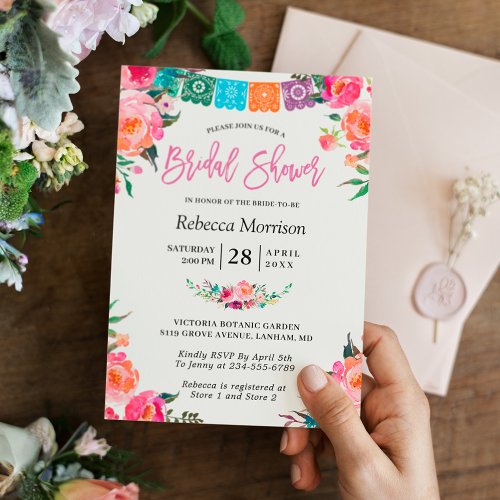 Papel Picado Flowers Mexican Style Bridal Shower Invitation