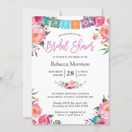 Papel Picado Flowers Mexican Style Bridal Shower Invitation