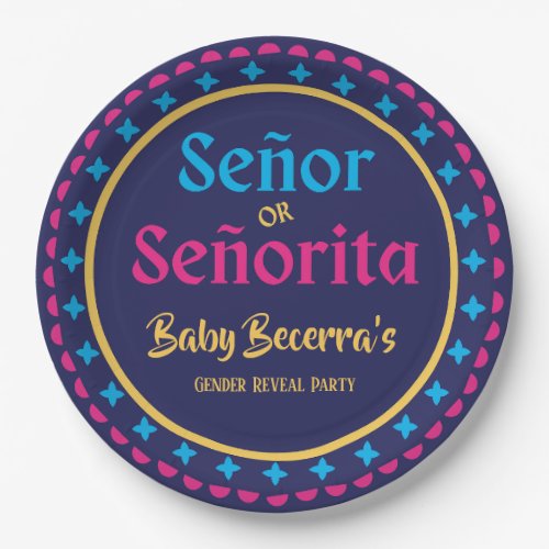 Papel Picado Gender Reveal Fiesta Paper Plates