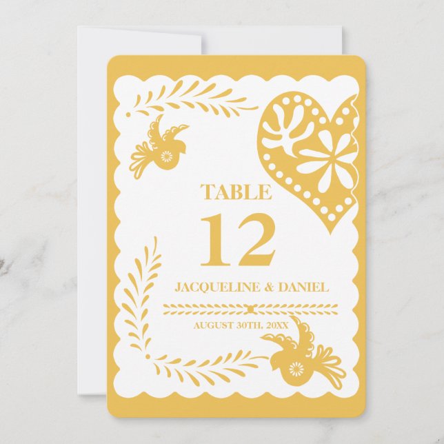 Papel Picado Gold Harvest Fiesta Table Number (Front)