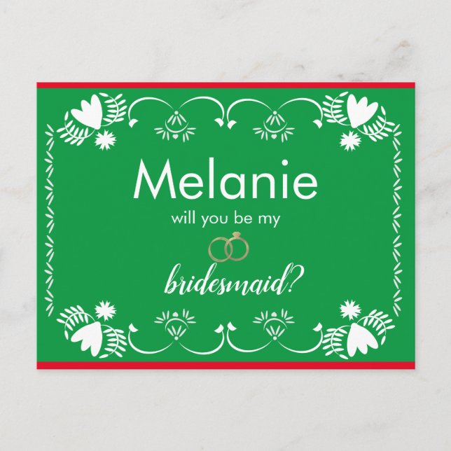 Papel Picado Green Bridesmaid Proposal Card (Front)