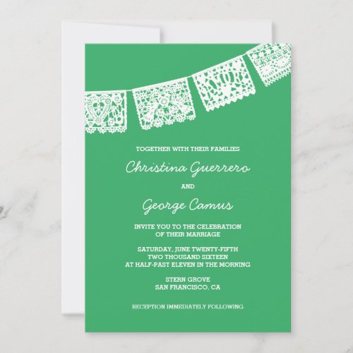Papel Picado Green  Wedding Invitation