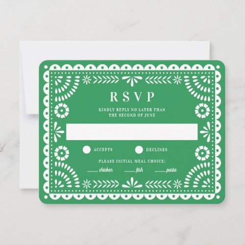 Papel Picado Green  Wedding Reply RSVP Card