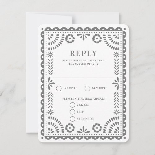 Papel Picado Grey  Wedding Reply RSVP Card