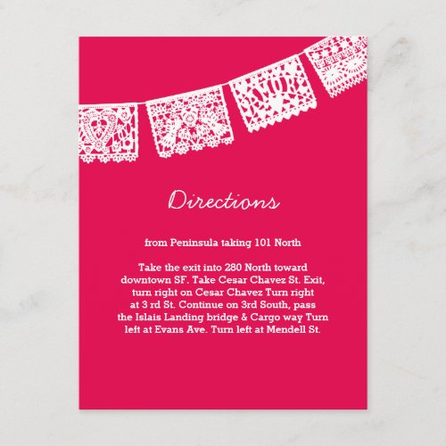 Papel Picado Hot Pink  Wedding Directions Card