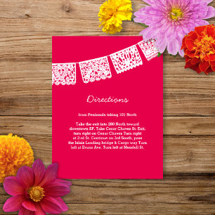 Papel Picado Hot Pink   Wedding Directions Card