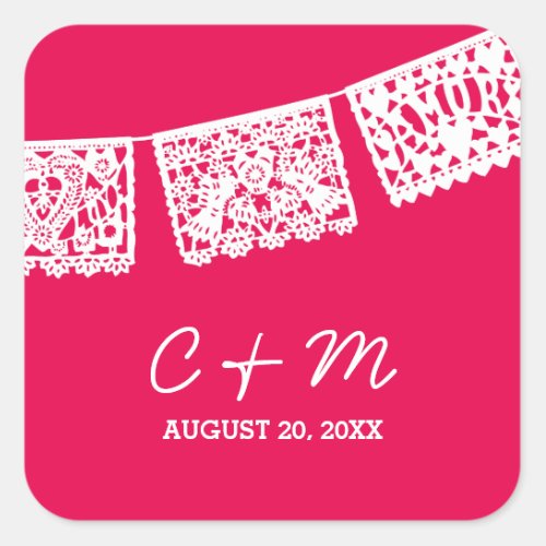 Papel Picado Hot Pink  Wedding Favor Sticker