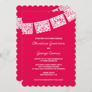 Papel Picado Hot Pink Wedding Invitation