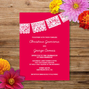 Papel Picado Hot Pink Wedding Invitation