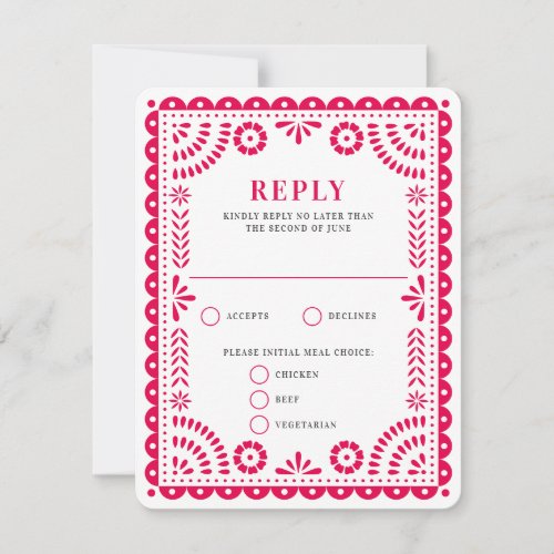 Papel Picado Hot Pink  Wedding Reply RSVP Card