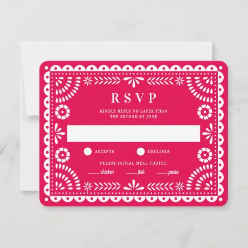 Papel Picado Hot Pink  Wedding Reply RSVP Card