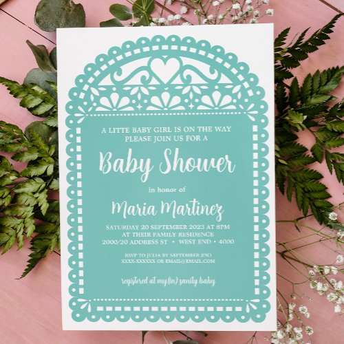 Papel Picado Inspired Green Baby Shower Invitation