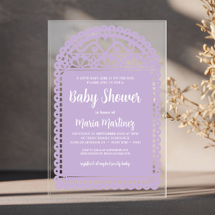 Papel Picado Inspired Pink Baby Shower Acrylic Invitations