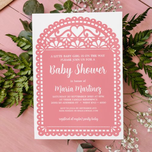 Papel Picado Inspired Pink Baby Shower Invitation