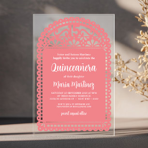 Papel Picado Inspired Pink Quinceanera Birthday Acrylic Invitations