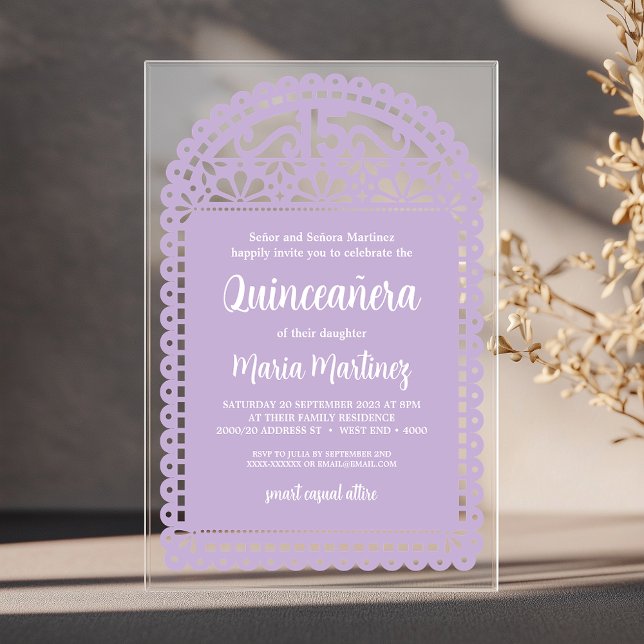 Papel Picado Inspired Pink Quinceanera Birthday Acrylic Invitations (Introducing our simple and elegant Quinceanera invitation, inspired by papel picado art.)
