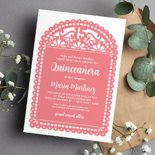 Papel Picado Inspired Pink Quinceanera Birthday Invitation