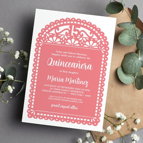 Papel Picado Inspired Pink Quinceanera Birthday Invitation