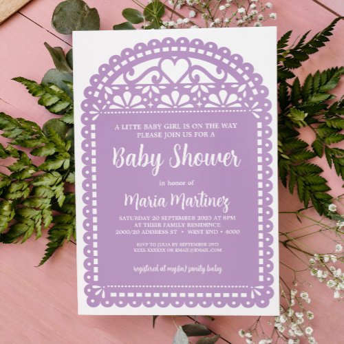 Papel Picado Inspired Purple Baby Shower Invitation