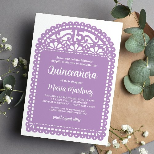 Papel Picado Inspired Purple Quinceanera Birthday Invitation