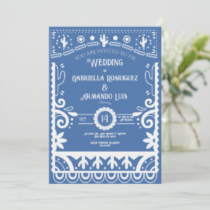 Papel Picado Light Blue & White Wedding Invitation