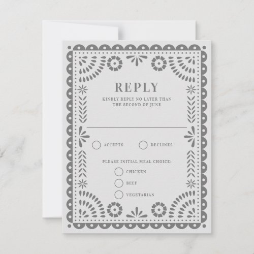 Papel Picado Light Grey  Wedding Reply RSVP Card