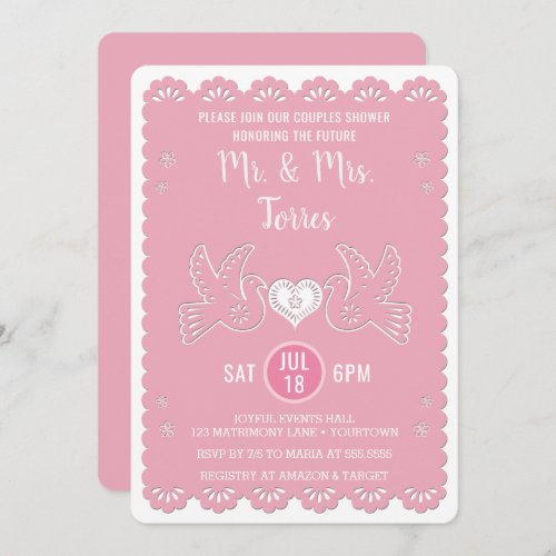 Papel Picado Love Bird Pink Couples Wedding Shower Invitation