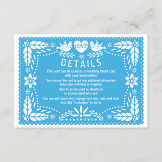 Papel picado love birds blue wedding details enclosure card