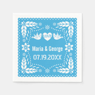 Papel picado love birds blue wedding fiesta napkins
