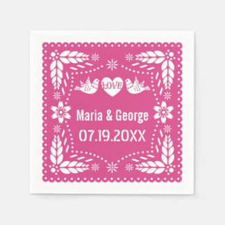 Papel picado love birds hot pink wedding fiesta napkins