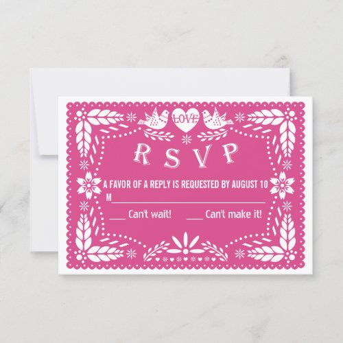 Papel picado love birds hot pink wedding RSVP