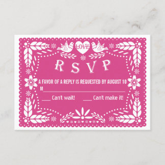 Papel picado love birds hot pink wedding RSVP Card