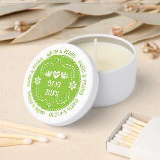 Papel picado love birds lime green Mexican wedding Mini Candle Favors