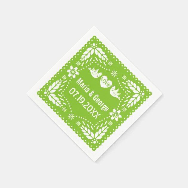 Papel Picado Love Birds Lime Green Wedding Fiesta Napkin