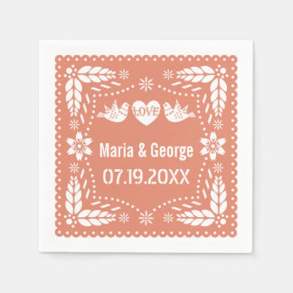Papel picado love birds peach wedding fiesta napkins
