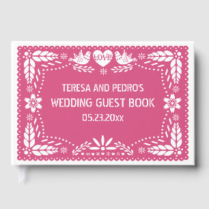 Papel picado love birds pink wedding guest book