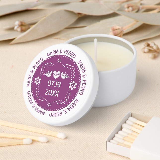 Papel picado love birds purple Mexican wedding Mini Candle Favors (Insitu)