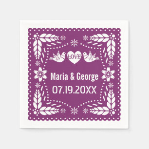 Papel picado love birds purple wedding fiesta paper napkins