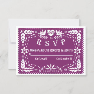 Papel picado love birds purple wedding RSVP reply Card