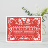 Papel picado love birds red wedding bridal shower invitation (Standing Front)