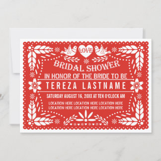 Papel picado love birds red wedding bridal shower invitation