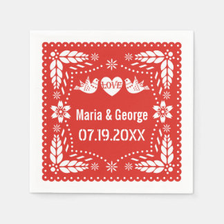 Papel picado love birds red wedding fiesta paper napkins