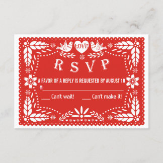 Papel picado love birds red wedding RSVP reply Card