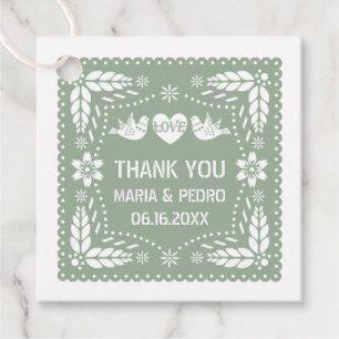 Papel picado love birds sage green wedding fiesta favor tags