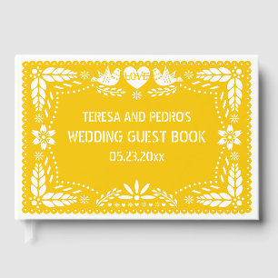 Papel picado love birds yellow wedding guest book