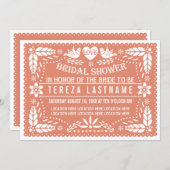 Papel picado lovebirds coral wedding bridal shower invitation (Front/Back)