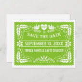 Papel picado lovebirds green wedding Save the Date Announcement Postcard (Front/Back)