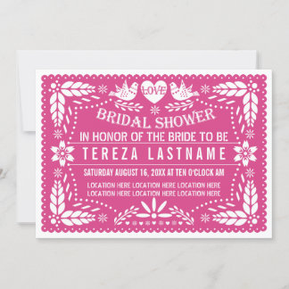 Papel picado lovebirds pink wedding bridal shower invitation
