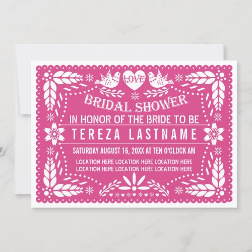 Papel picado lovebirds pink wedding bridal shower invitation