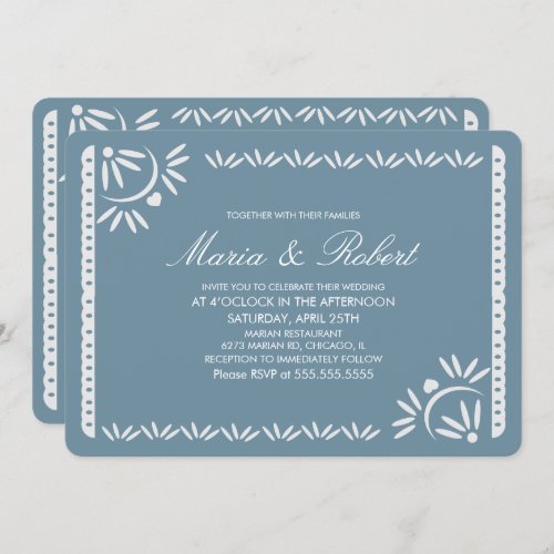 Papel Picado Mexican Botanical Wedding Blush Blue Invitation